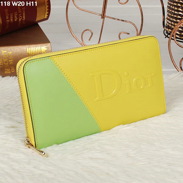 dior zippy wallet calfskin 118 yellow&green